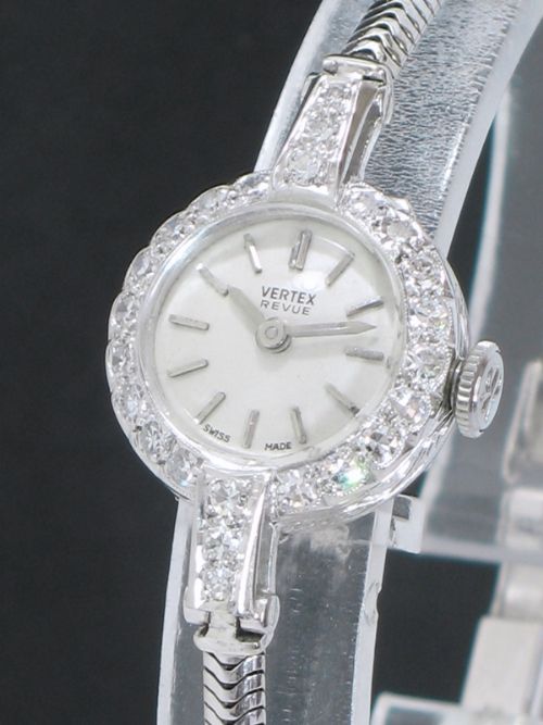 fig 2. CLASSIC VERTEX REVUE PLATINUM AND DIAMONDS LADIES COCKTAIL WATCH C1950