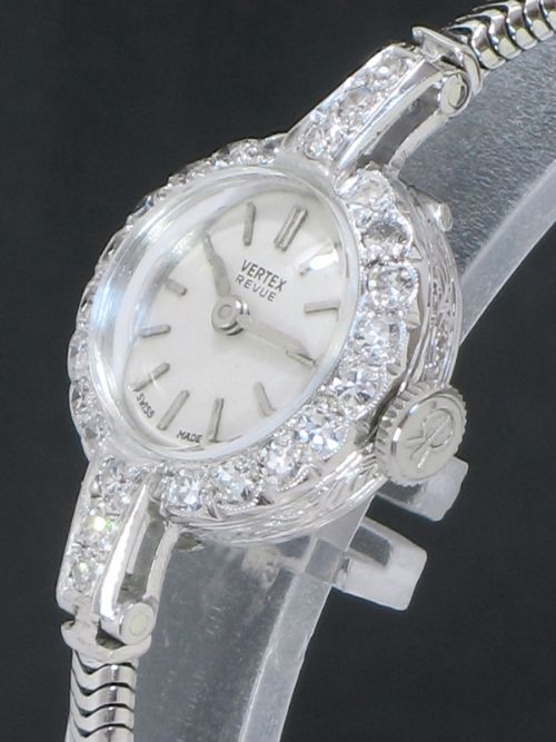 fig 3. CLASSIC VERTEX REVUE PLATINUM AND DIAMONDS LADIES COCKTAIL WATCH C1950