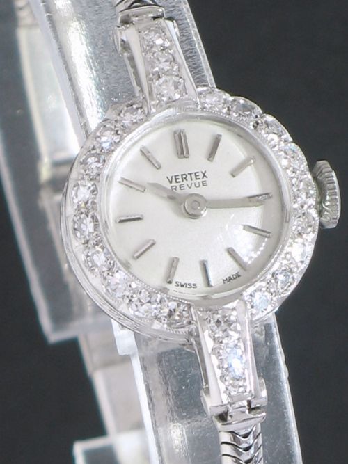 fig 4. CLASSIC VERTEX REVUE PLATINUM AND DIAMONDS LADIES COCKTAIL WATCH C1950