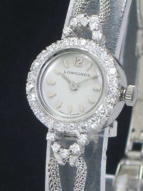 fig 1. VERY PRETTY LONGINES PLATINUM AND DIAMOND LADIES COCKTAIL WATCH