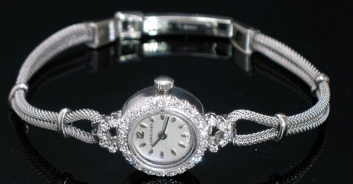 fig 6. VERY PRETTY LONGINES PLATINUM AND DIAMOND LADIES COCKTAIL WATCH
