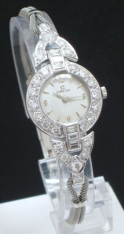 fig 2. BREATHTAKING LARGE PLATINUM AND 3.5CTS DIAMOND OMEGA LADIES COCKTAIL WATCH C1950