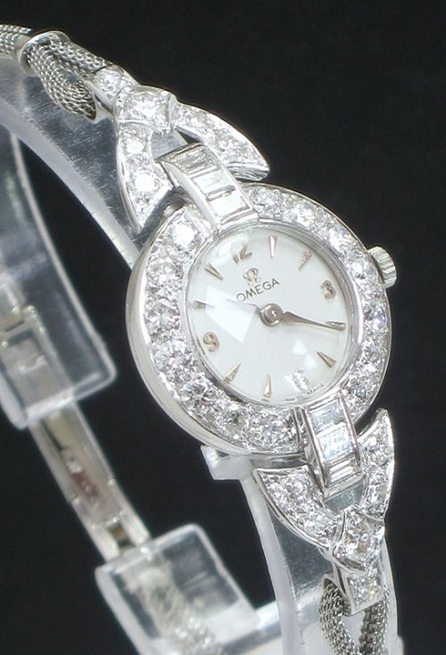 fig 3. BREATHTAKING LARGE PLATINUM AND 3.5CTS DIAMOND OMEGA LADIES COCKTAIL WATCH C1950