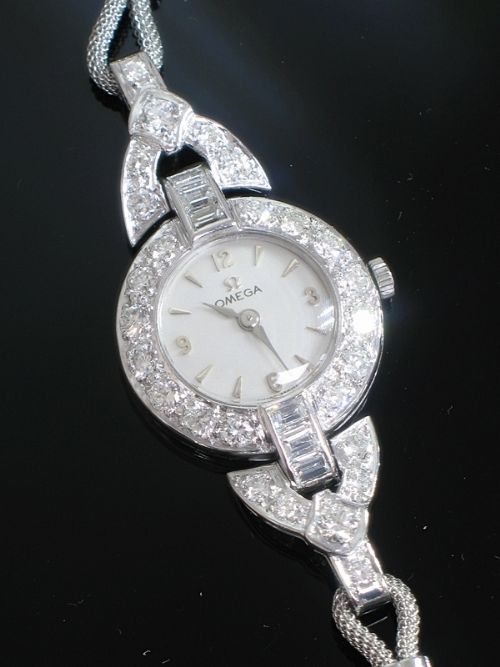 fig 5. BREATHTAKING LARGE PLATINUM AND 3.5CTS DIAMOND OMEGA LADIES COCKTAIL WATCH C1950