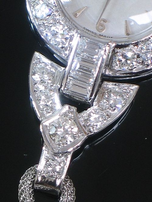 fig 8. BREATHTAKING LARGE PLATINUM AND 3.5CTS DIAMOND OMEGA LADIES COCKTAIL WATCH C1950