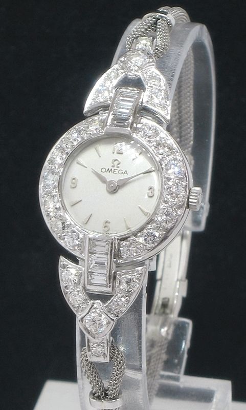 Breathtaking Large Platinum and 3.5cts Diamond Omega Ladies Cocktail Watch C1950