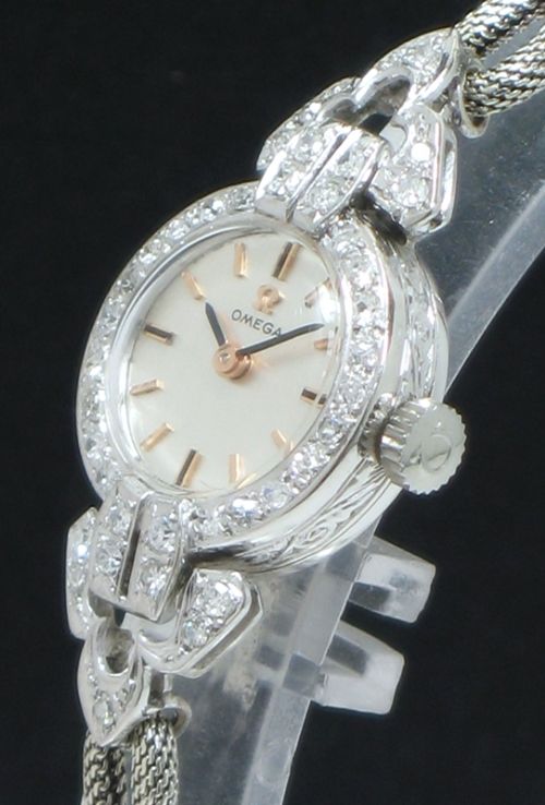 fig 3. VERY PRETTY OMEGA PLATINUM AND DIAMOND LADIES COCKTAIL WATCH