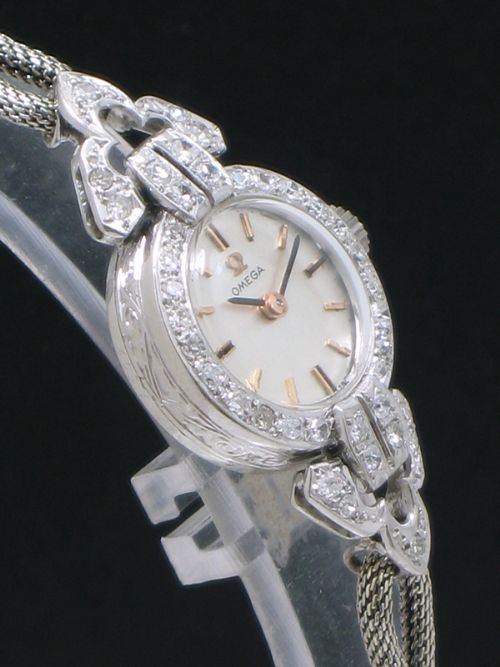 fig 5. VERY PRETTY OMEGA PLATINUM AND DIAMOND LADIES COCKTAIL WATCH