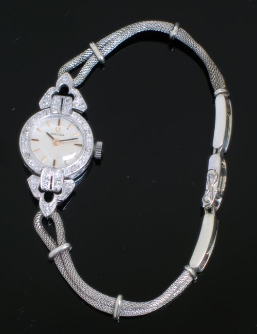 fig 6. VERY PRETTY OMEGA PLATINUM AND DIAMOND LADIES COCKTAIL WATCH