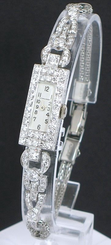 Exquisite Platinum and 3cts Diamonds Longines Art Deco Ladies Cocktail Watch C1935-40
