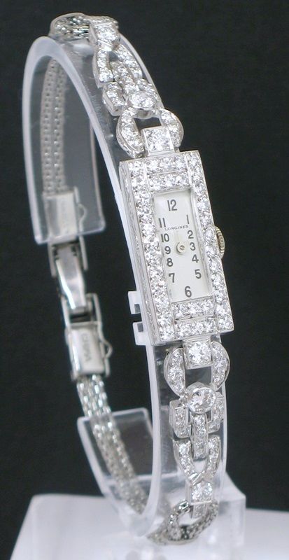 fig 1. EXQUISITE PLATINUM AND 3CTS DIAMONDS LONGINES ART DECO LADIES COCKTAIL WATCH C1935-40