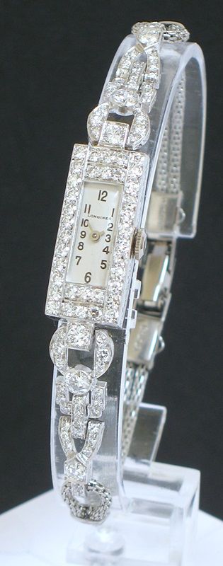 fig 2. EXQUISITE PLATINUM AND 3CTS DIAMONDS LONGINES ART DECO LADIES COCKTAIL WATCH C1935-40
