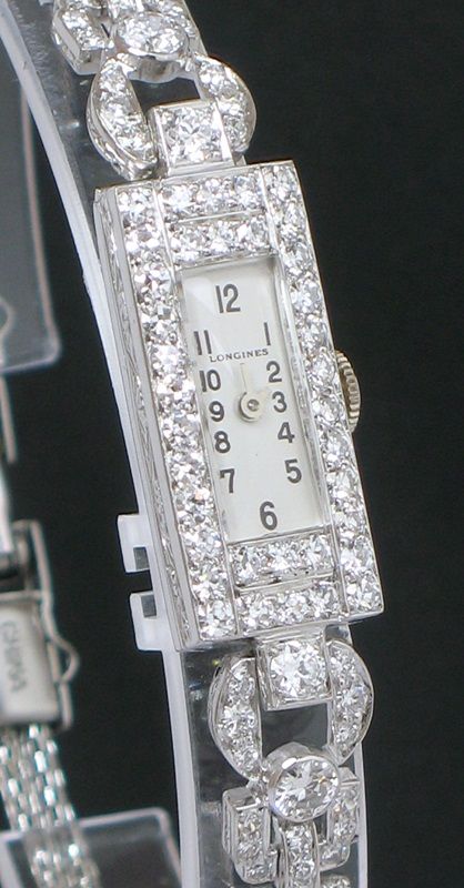 fig 3. EXQUISITE PLATINUM AND 3CTS DIAMONDS LONGINES ART DECO LADIES COCKTAIL WATCH C1935-40