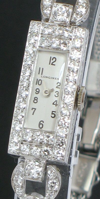 fig 4. EXQUISITE PLATINUM AND 3CTS DIAMONDS LONGINES ART DECO LADIES COCKTAIL WATCH C1935-40