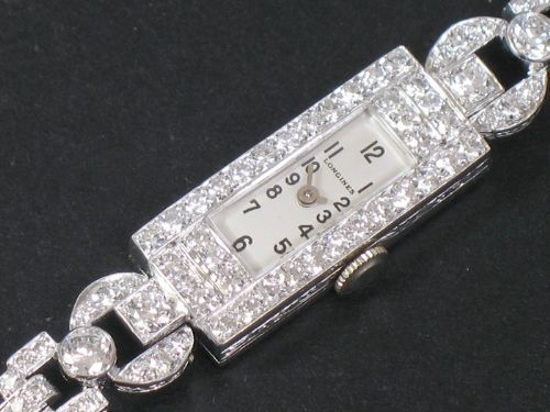 fig 6. EXQUISITE PLATINUM AND 3CTS DIAMONDS LONGINES ART DECO LADIES COCKTAIL WATCH C1935-40