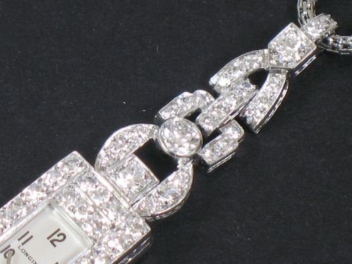 fig 7. EXQUISITE PLATINUM AND 3CTS DIAMONDS LONGINES ART DECO LADIES COCKTAIL WATCH C1935-40