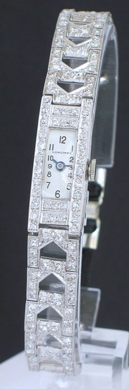 Gorgeous Platinum and 3cts Diamond Longines Art Deco Ladies Vintage Cocktail Watch C1935