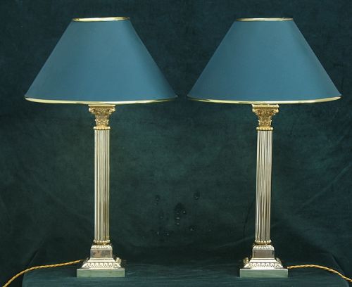 Stunning Pair of Solid Brass Corinthian Table or Desk Lamps C1900