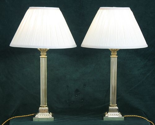 fig 1. STUNNING PAIR OF SOLID BRASS CORINTHIAN TABLE OR DESK LAMPS C1900