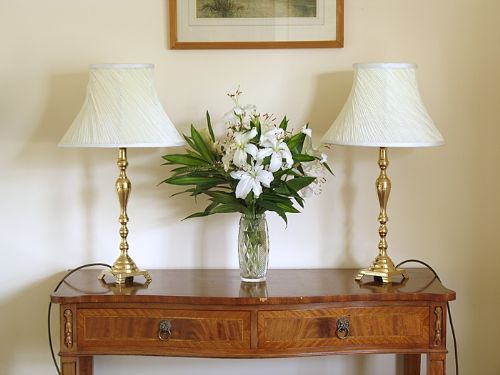 Beautiful Pair of Tall Solid Brass Hall or Desk Lamps C1930