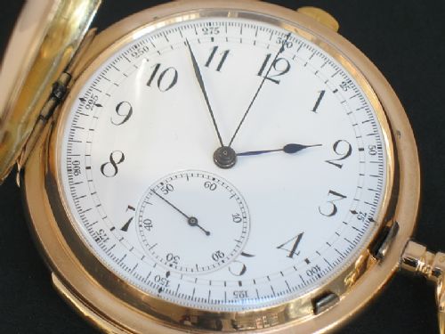 fig 2. INCREDIBLY RARE SOLID 14CT ROSE GOLD QUARTER REPEATING CHRONOGRAPH POCKET WATCH BY JULIEN GALLET c1900