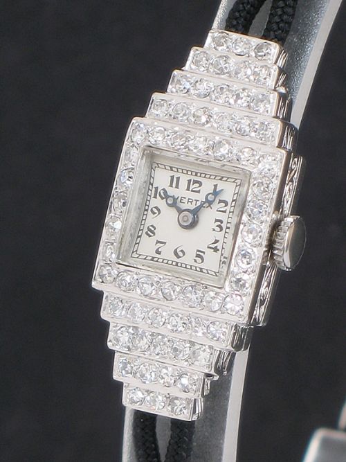 fig 1. DELIGHTFUL PLATINUM AND DIAMOND VERTEX LADIES ART DECO LADIES COCKTAIL WATCH C1930
