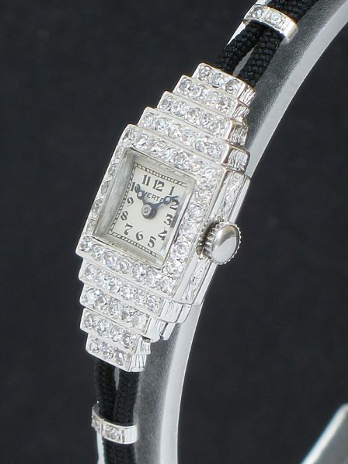fig 2. DELIGHTFUL PLATINUM AND DIAMOND VERTEX LADIES ART DECO LADIES COCKTAIL WATCH C1930