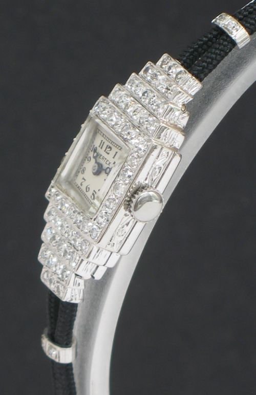 fig 5. DELIGHTFUL PLATINUM AND DIAMOND VERTEX LADIES ART DECO LADIES COCKTAIL WATCH C1930