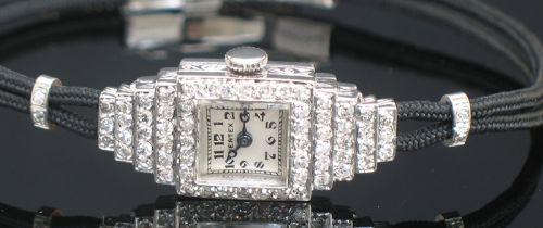 fig 6. DELIGHTFUL PLATINUM AND DIAMOND VERTEX LADIES ART DECO LADIES COCKTAIL WATCH C1930