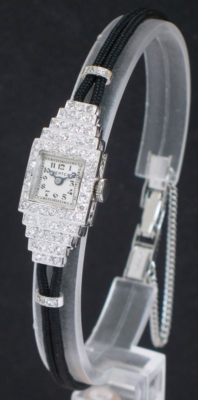 fig 3. DELIGHTFUL PLATINUM AND DIAMOND VERTEX LADIES ART DECO LADIES COCKTAIL WATCH C1930