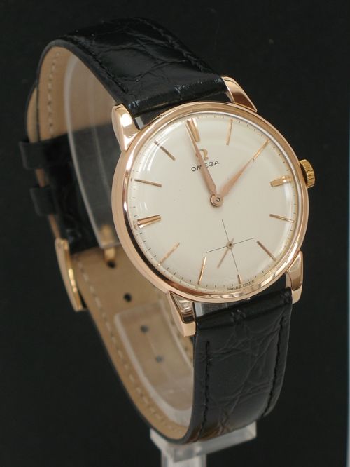 fig 1. COMPLETELY ORIGINAL MINT CONDITION SOLID 18CT ROSE GOLD OMEGA TRESOR MENS WATCH C1960