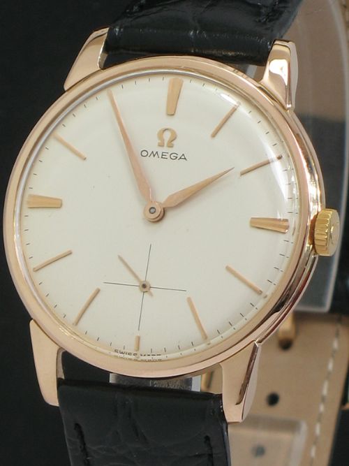 fig 2. COMPLETELY ORIGINAL MINT CONDITION SOLID 18CT ROSE GOLD OMEGA TRESOR MENS WATCH C1960
