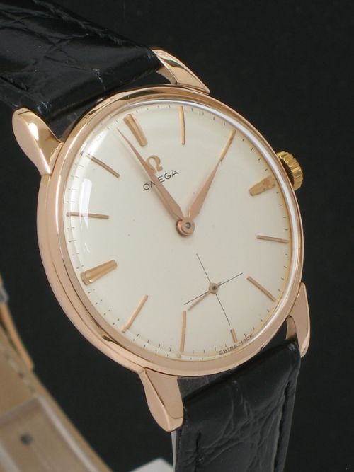 fig 4. COMPLETELY ORIGINAL MINT CONDITION SOLID 18CT ROSE GOLD OMEGA TRESOR MENS WATCH C1960