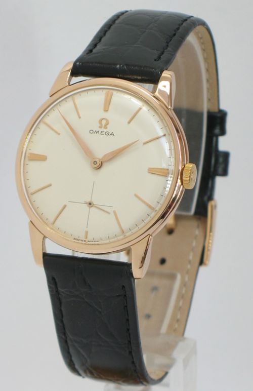 fig 5. COMPLETELY ORIGINAL MINT CONDITION SOLID 18CT ROSE GOLD OMEGA TRESOR MENS WATCH C1960
