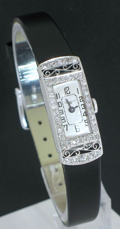 fig 1. BEAUTIFUL VINTAGE LONGINES 18CT WHITE GOLD AND DIAMONDS ART NOUVEAU LADIES COCKTAIL WATCH C1928