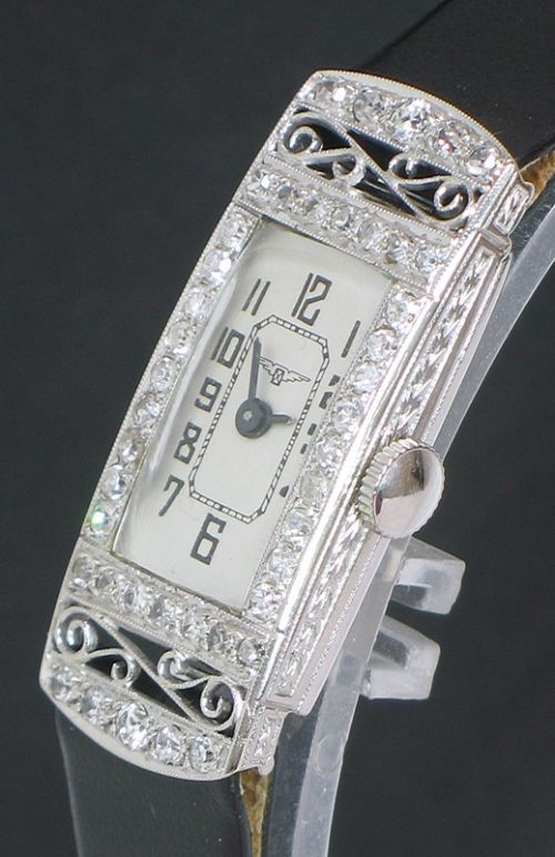 fig 3. BEAUTIFUL VINTAGE LONGINES 18CT WHITE GOLD AND DIAMONDS ART NOUVEAU LADIES COCKTAIL WATCH C1928