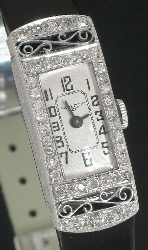 fig 4. BEAUTIFUL VINTAGE LONGINES 18CT WHITE GOLD AND DIAMONDS ART NOUVEAU LADIES COCKTAIL WATCH C1928