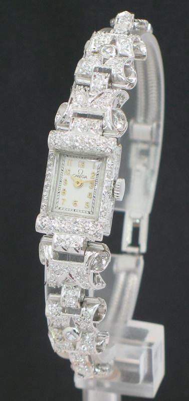 Unique Omega Platinum and Diamond Art Nouveau Ladies Cocktail Watch C1940