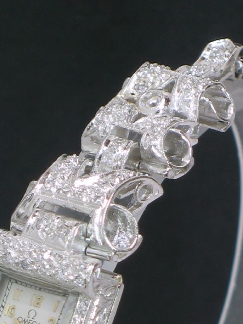 fig 2. UNIQUE OMEGA PLATINUM AND DIAMOND ART NOUVEAU LADIES COCKTAIL WATCH C1940