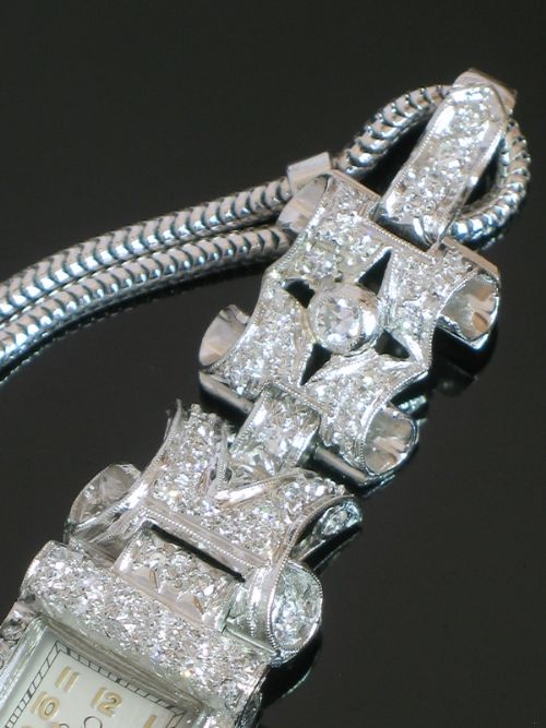 fig 7. UNIQUE OMEGA PLATINUM AND DIAMOND ART NOUVEAU LADIES COCKTAIL WATCH C1940