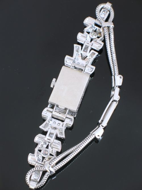 fig 8. UNIQUE OMEGA PLATINUM AND DIAMOND ART NOUVEAU LADIES COCKTAIL WATCH C1940
