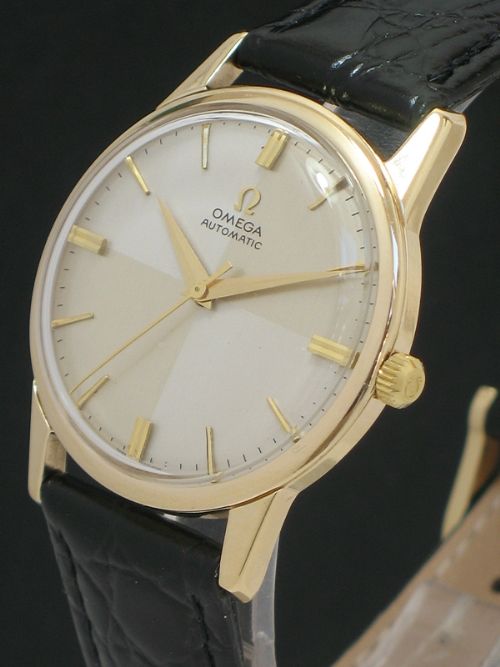 fig 3. STUNNING SOLID 9CT GOLD OMEGA AUTOMATIC CALIBRE 552 AUTOMATIC HARLEQUIN DIAL VINTAGE MENS WATCH
