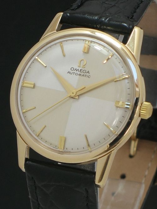 fig 2. STUNNING SOLID 9CT GOLD OMEGA AUTOMATIC CALIBRE 552 AUTOMATIC HARLEQUIN DIAL VINTAGE MENS WATCH
