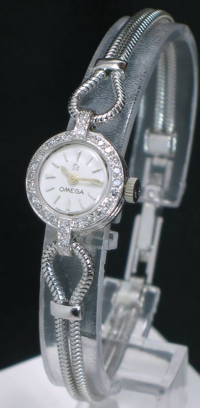 Delightful Omega Platinum and Diamond Ladies Vintage Cocktail Watch C1960