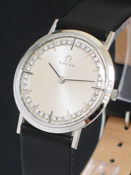 fig 1. RARE OMEGA SOLID 14CT WHITE GOLD AND DIAMOND CALIBRE 620 VINTAGE WATCH