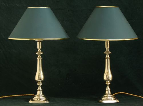 Beautiful Pair of Tall Edwardian Solid Brass Desk or Table Lamps C1910
