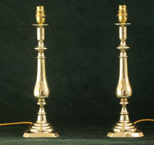fig 1. BEAUTIFUL PAIR OF TALL EDWARDIAN SOLID BRASS DESK OR TABLE LAMPS C1910