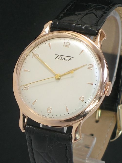fig 1. WONDERFUL SOLID 14CT ROSE GOLD TISSOT OVERSIZE MANUAL WIND VINTAGE WATCH C1950