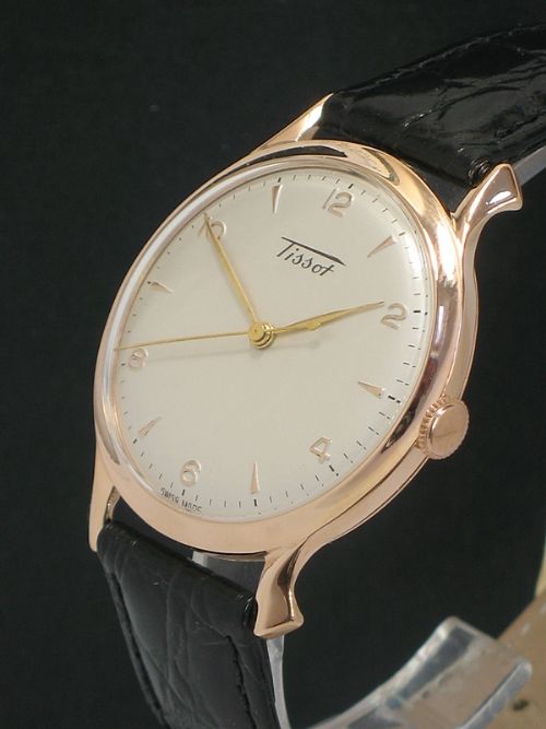 fig 2. WONDERFUL SOLID 14CT ROSE GOLD TISSOT OVERSIZE MANUAL WIND VINTAGE WATCH C1950
