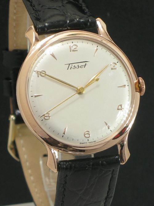 fig 3. WONDERFUL SOLID 14CT ROSE GOLD TISSOT OVERSIZE MANUAL WIND VINTAGE WATCH C1950